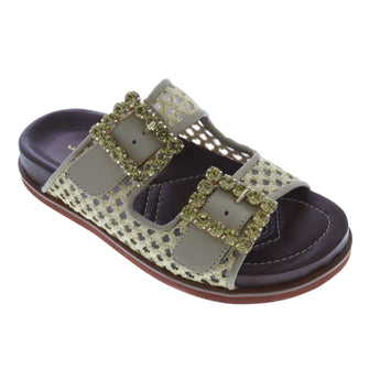 Beige & Black Slippers Women by Mario Cerutti